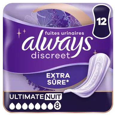 Serviettes fuites urinaires ALWAYS DISCREET Ultimate Nuit x12