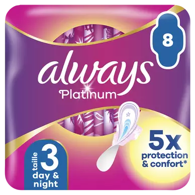 Serviettes hygiéniques nuit platinum ALWAYS, X8