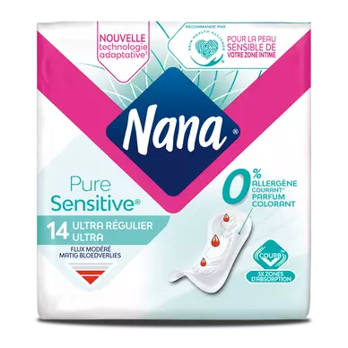 Serviettes hygiéniques pure sensitive normal 0% allergène NANA, x14