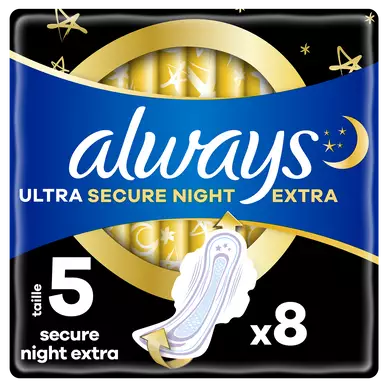 Serviet.hyg.secure night extra taille 5 ailettes ALWAYS x8