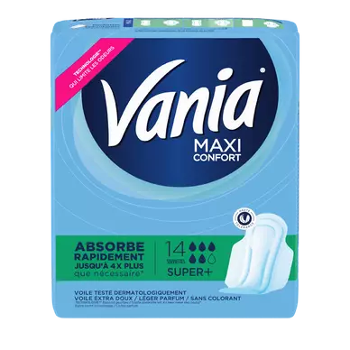 Serviettes périodiques maxi confort super plus VANIA, paquet de 14 unités