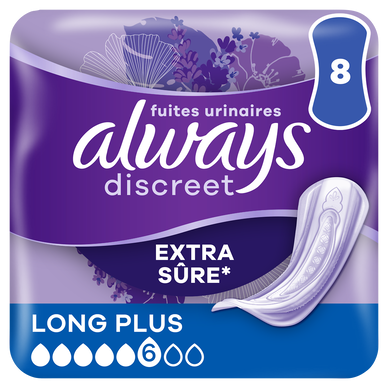 Serviettes pour fuites urinaires ALWAYS DISCREET Long+ X8