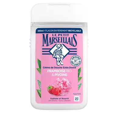 Gel Douche extra doux framboise pivoine LE PETIT MARSEILLAIS, flacon de 250ml