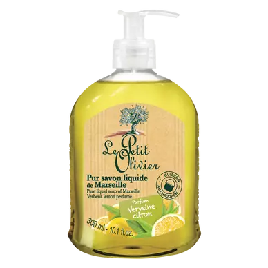 Savon liquide de Marseille parfum verveine et citron LE PETIT OLIVIER,flacon de 300ml
