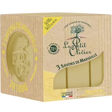 Savon cube de marseille glycériné LE PETIT OLIVIER, 3x100g
