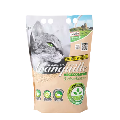 Litière végétale pour chat végécompost & bicarbonate TRANQUILLE, sac de 4 litres