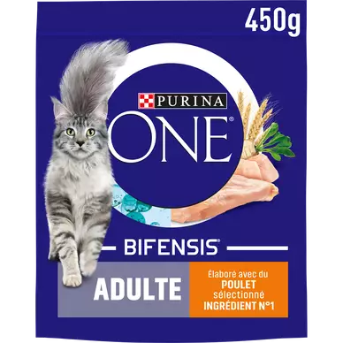 Croquettes pour chat adulte Poulet, Céréales Complètes PURINA ONE - 450g
