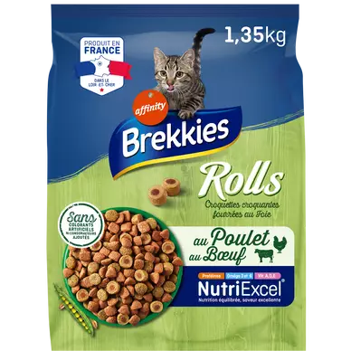 Croquettes Chat Rolls Foie BREKKIES, 1,35 kg