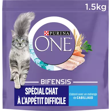 Croquettes pour chat adulte DIFFICILE Cabillaud, Truite PURINA ONE - 1,5kg