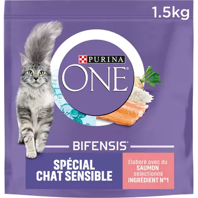 Croquettes pour chat adulte SENSIBLE Saumon, Riz PURINA ONE - 1,5kg