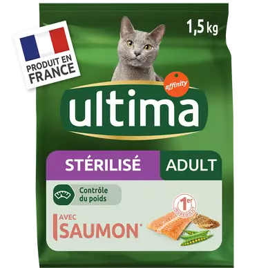 Croquettes pour chat stérilisés au saumon ULTIMA, 1,5kg