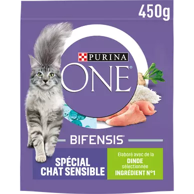 Croquettes pour chat adulte SENSIBLE Dinde, Riz PURINA ONE - 450g