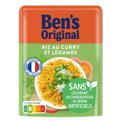 Riz cuisiné au Curry et Légumes express 2min BEN'S ORIGINAL - Sachet micro-ondable 220g