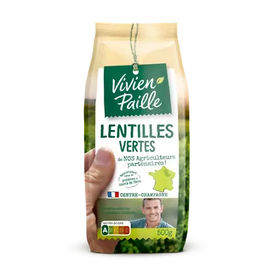 Lentilles vertes de nos agriculteurs partenaires VIVIEN PAILLE, étui 500g