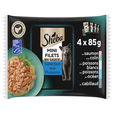Sachets fraîcheur chat Mini filets aux poissons en sauce SHEBA - 4x85g