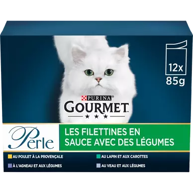 Sachets fraîcheur pour chat PERLE Les Filettines Légumes GOURMET - 12x85g