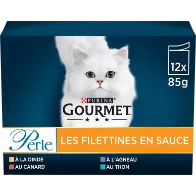 Sachets fraîcheur pour chat PERLE Les Filettines en Sauce GOURMET - 12x85g