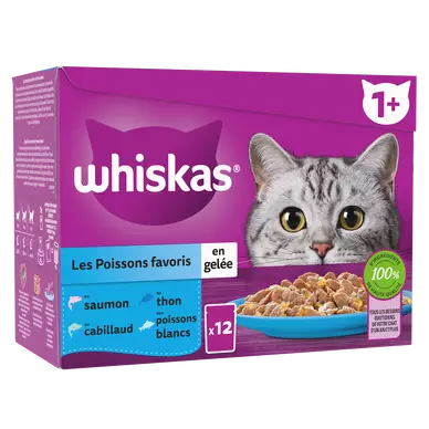 Sachets fraîcheur chat Les Poissons favoris en gelée WHISKAS - 12x85g