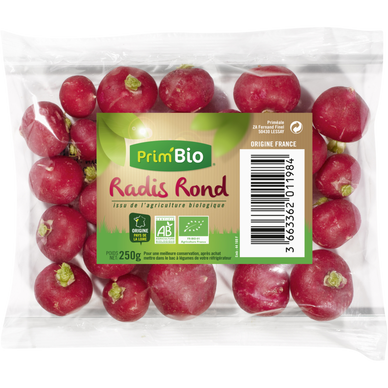 Radis rond rouge équeuté, BIO, Val de Loire, FRANCE, sachet 250g