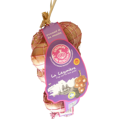 Oignon rose de Roscoff, AOP, tresse tradition, calibre 50/70, France,filet 1kg