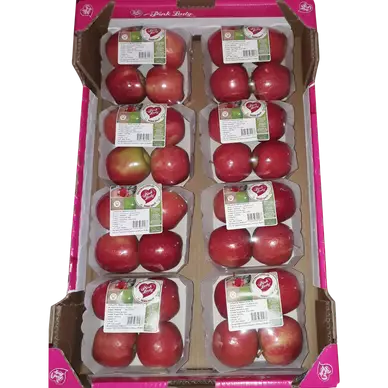 Pomme Cripps Pink Pink Lady, BIO, calibre 136/200, catégorie 2, France, barquette 4 fruits