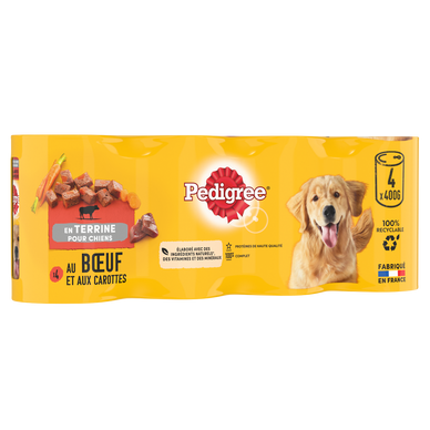 Boîtes chien en terrine au boeuf et aux carottes PEDIGREE - 4x400g