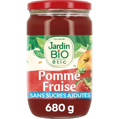 Dessert fruitier purée de pommes/fraises et de cassis bio JARDIN BIOLOGIQUE 680g