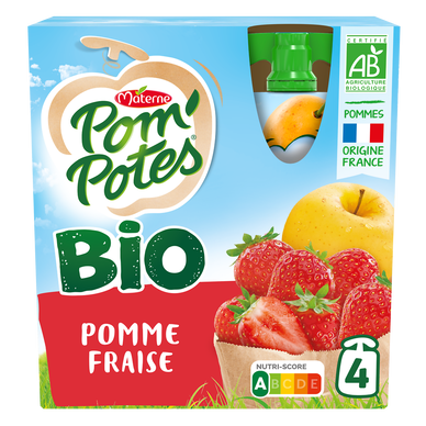 Dessert fruitier Gourdes BIO Pomme Fraise POM'POTES, 4x90g