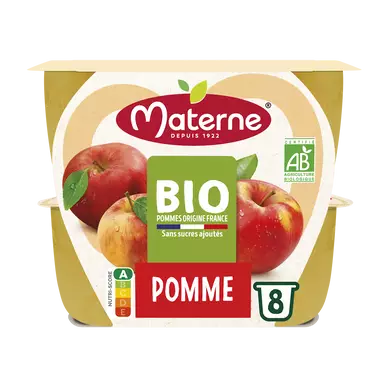 Dessert fruitier Coupelles BIO Pomme MATERNE, 8x100g