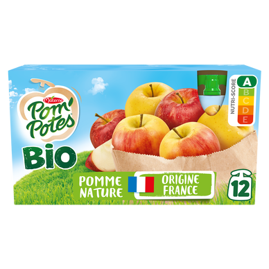 Dessert fruitier Gourdes BIO Pomme Nature POM'POTES, 12x90g