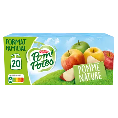Dessert fruitier Gourdes Pomme Nature POM'POTES, 20x90g