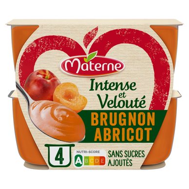 Dessert fruitier Coupelles Intense et Velouté Brugnon Abricot MATERNE,4x97g