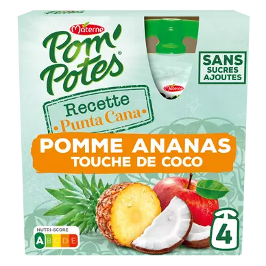 Dessert fruitier Gourdes Recettes du Monde Punta Cana Pomme Ananas touche de Coco POM'POTES, 4x90g