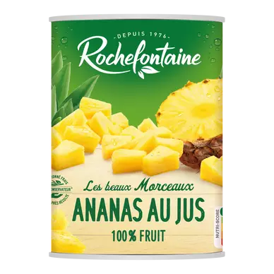 Ananas en morceaux au jus ROCHEFONTAINE, boîte 3/4, 340g
