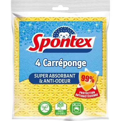 Carréponges anti-bactéries SPONTEX x4