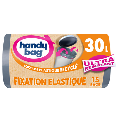 Sacs poubelle fixation élastique 80% plastique recyclés HANDY BAG 30Lx15