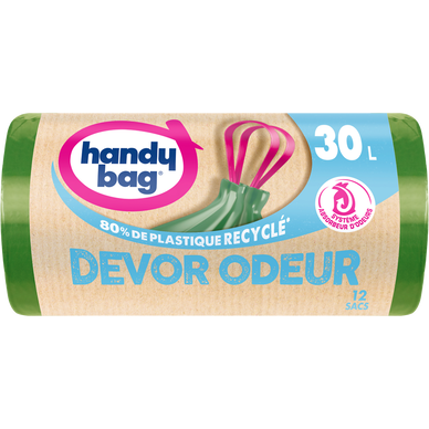 Sacs poubelle poignées coulissantes devor odeur 80% plastique recycléHANDY BAG 30L x12