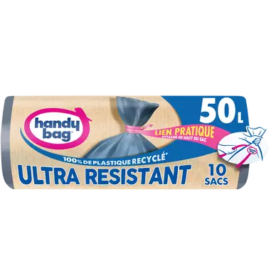 Sac poubelle lien ultra résistant 80% recyclés HANDY BAG 50L x10