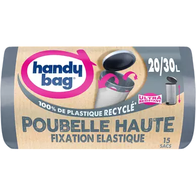 Sacs poubelle fixation élastique poubelle haute 80% plastique recycléHANDY BAG 20L-30L x15