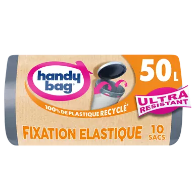 Sacs poubelle fixation élastique 80% plastique recyclés HANDY BAG 50Lx10