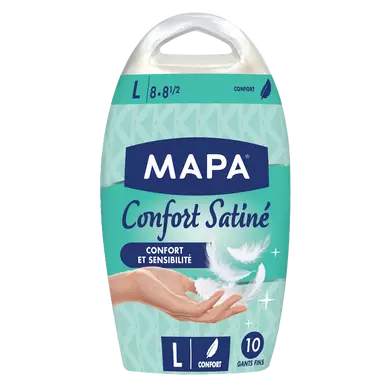 Gants fins en latex douceur satinée MAPA, taille L, boîte de 10