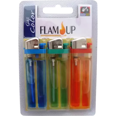 Briquets à gaz colorés sous blister FLAM'UP, x3