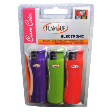 Briquets électroniques Tronic Color sous blister FLAM'UP, x3