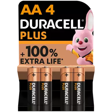 Pile DURACELL, Plus 100%, LR6 AA, 4 unités