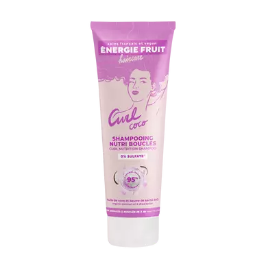 Shampooing nourrissant pour cheveux ondulés et bouclés parfum coco etbeurre de karité ENERGIE FRUIT, flacon de 250ml