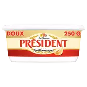Beurre doux 82% de matière grasse PRESIDENT, barquette de 250g