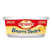 Beurre tendre doux PRESIDENT, 82% de MG, plaquette de 250g