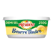 Beurre tendre demi-sel PRESIDENT, 80% de MG, beurrier de 250g