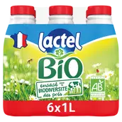 Lait Bio entier UHT - LACTEL - Bouteille 6x1l