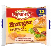 Fromage fondu burger Emmental Cheddar PRESIDENT x12 - 200g